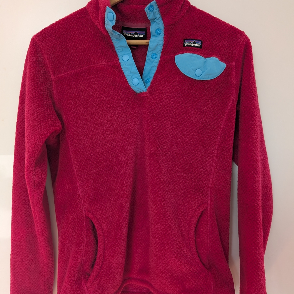 Patagonia Kids' Magenta Fleece Jacket with Blue Accents Size XL (14)
